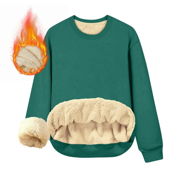 Tdoqot Womens Sweatshirt Fleece Lined- Casual Crewneck Warm Pullover Long Sleeve Winter Tops Green Size XL