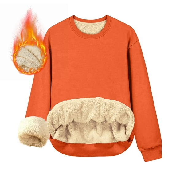 Tdoqot Womens Sweatshirt Fleece Lined- Warm Casual Pullover Long Sleeve Crewneck Winter Tops Orange Size XL