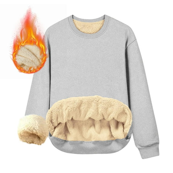 Tdoqot Womens Sweatshirt Fleece Lined- Warm Pullover Crewneck Long Sleeve Casual Winter Tops Gray Size M