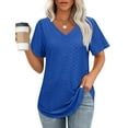 thumbnail image 1 of Tdoqot Womens T Shirts 2025 New Trendy- Short Sleeve Loose Fit Casual V-Neck Summer Tops Tees Blue Size L, 1 of 8