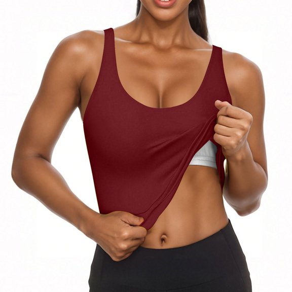 Tdoqot Womens Tank Tops Built in Bra- Crewneck Slim Fit Strap Soft Summer Workout Undershirt Wine Size M