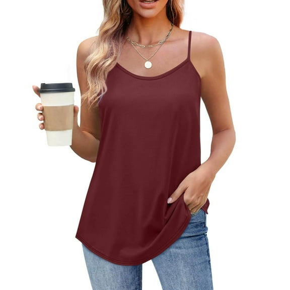 Tdoqot Womens Tank Tops Loose Fit- Soft Adjustable Straps Casual Summer Scoop Neck Sleeveless Shirts Wine Size 2XL