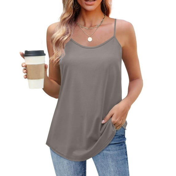 Tdoqot Womens Tank Tops Loose Fit- Soft Adjustable Straps Summer Casual Scoop Neck Sleeveless Shirts Brown Size 2XL