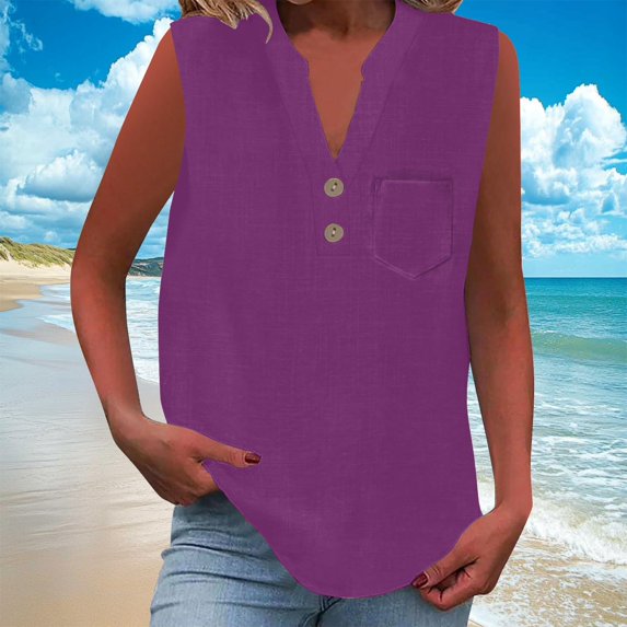 Tdoqot Womens Tank Tops with Pocket- Summer Casual V-Neck Loose Fit Sleeveless Shirts Purple Size XL