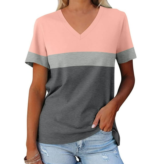 Tdoqot Womens Tops Trendy- Casual V-Neck Short Sleeve Loose Fit Summer T Shirts Watermelon Red Size M
