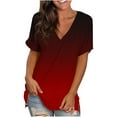 thumbnail image 1 of Tdoqot Womens Tops Trendy- Summer Short Sleeve Casual Loose Fit V-Neck T Shirts Wine Size L, 1 of 4