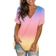 thumbnail image 1 of Tdoqot Womens Trendy Gradient Shirts- Short Sleeve V-Neck Summer Casual Loose Fit Tops Blouse Sky Blue Size 2XL, 1 of 7