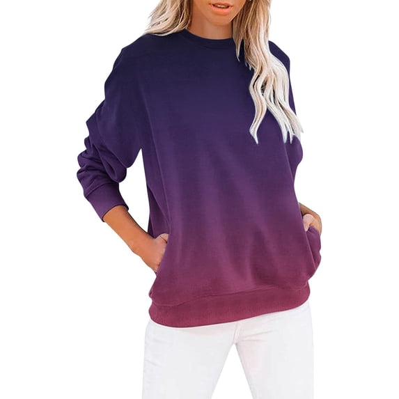 Tdoqot Womens Trendy Sweatshirts- Casual Crewneck Gradient Pullover Tunic Tops with Pockets Purple Size 2XL
