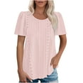 thumbnail image 1 of Tdoqot Womens Trendy T Shirts 2025- Casual Crewneck Loose Fit Short Sleeve Eyelet Summer Tops Pink Size 2XL, 1 of 7