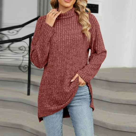 Tdoqot Womens Turtleneck Sweater- Lightweight Long Sleeve Casual Pullover Oversized Fall Knit Sweater Orange Size XL
