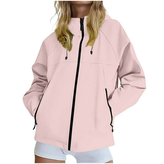 Tdoqot Womens Waterproof Windbreaker with Hood- Fashion Casual Lightweight Full Zip Loose Fall Outdoor Hiking Jackets Pink Size M