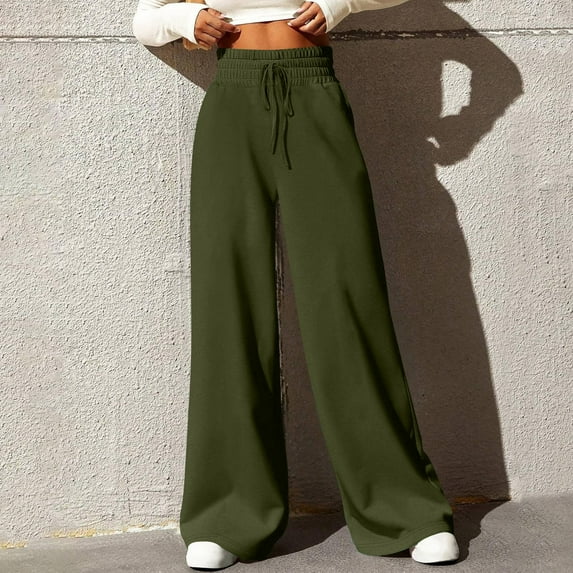 Tdoqot Womens Wide Leg Sweatpants- Trendy Casual Baggy High Rise Pants with Drawstrings Army Green Size S