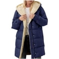 thumbnail image 1 of Tdoqot Womens Winter Long Coats with Hood- Casual Full Zip Warm Windproof Sherpa Lined Puff Jacket Parkas Navy Size L, 1 of 4