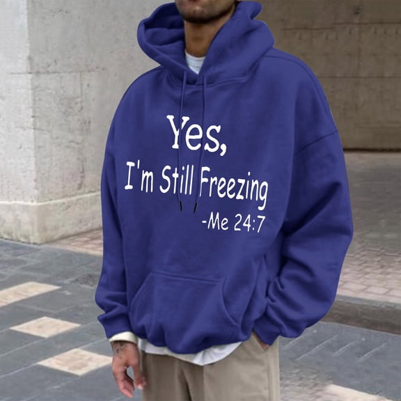 Tdoqot Young Mens Hoodies- Fashion Casual Pullover Loose Fit Long Sleeve Hooded Sweatshirt Blue Size M