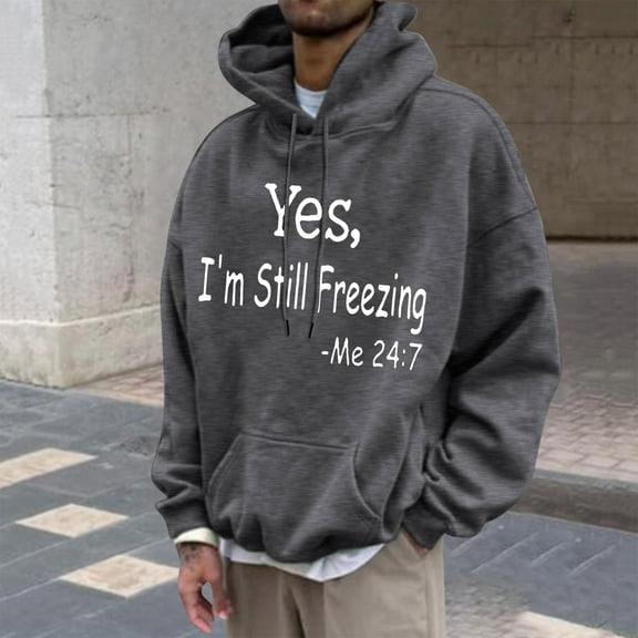 Tdoqot Young Mens Hoodies- Long Sleeve Casual Pullover Fashion Loose Fit Hooded Sweatshirt Gray Size M