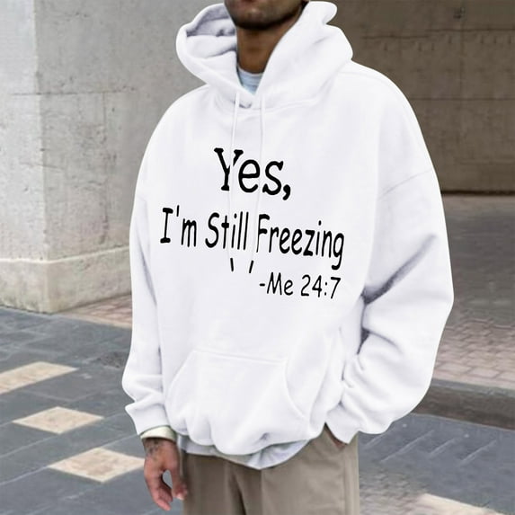 Tdoqot Young Mens Hoodies- Long Sleeve Casual Pullover Loose Fit Fashion Hooded Sweatshirt White Size M