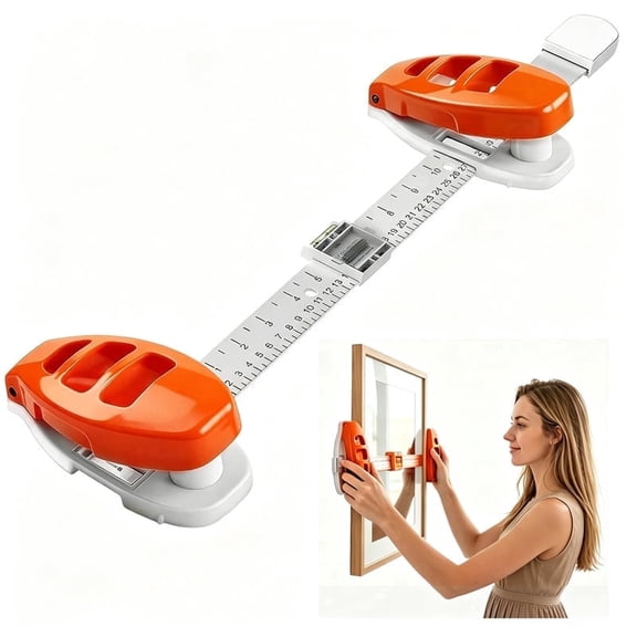 Tdtcy 3-in-1 Magnetic Picture Hanging Tool with Built-in Bubble Level Ruler, No Hammer Wall Mount Hanging Helper for Photo Frames, Mirror, Canvas & Gallery Wall Decor, Includes 20 Brad Nails(Orange )