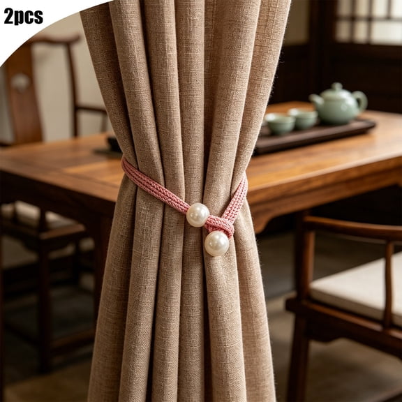 Tdxkok 2pc Dual Faux Pearl Woven Polyester Curtain Tiebacks Non-Elastic Adjustable Loop Cord Drape Holdbacks Minimalist Elegant Pearl Window Straps for Modern Farmhouse Bedroom Sheer Curtains