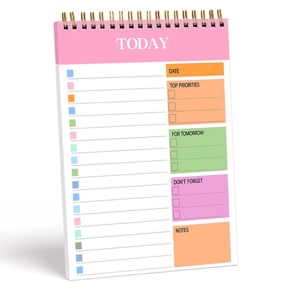 Tdxkok Back to School Supplies,A5 Coil Daily Planner Notebook-English 52‑Page Schedule Book with Sticky Notes (Single Unit)