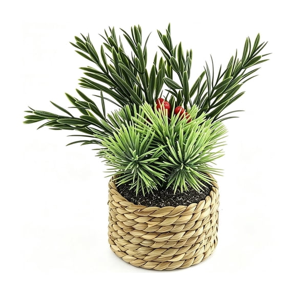Tdxkok Artificial Potted Christmas Plant with Faux Flowers and Simulated Mini Tree for Tabletop Holiday Decor (Style A)