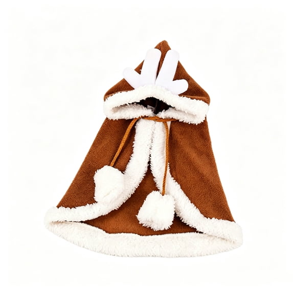 Tdxkok Brown Deer Pet Cape with Drawstring Hood Two Furry Balls Costume for Cats and Small Dogs Christmas Holiday Outfit