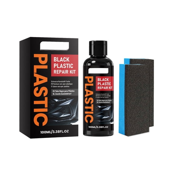 Tdxkok Car Black Plastic Restorer Kit 100ml Faded Trim Restoration Liquid with Sponge Applicator Auto Exterior Interior Plastic Repair Shine Maintenance Kit A10