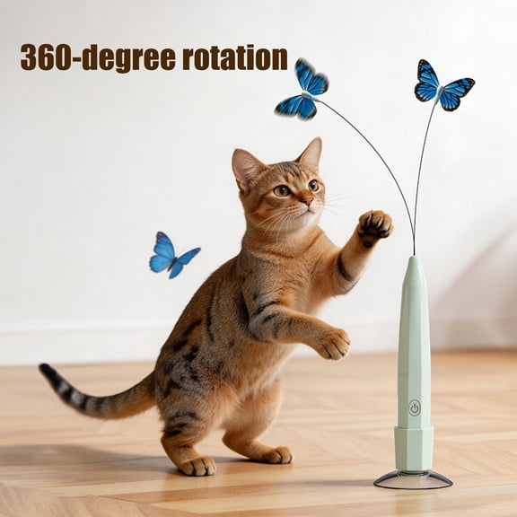 Tdxkok Automatic Interactive Cat Teaser Toy, USB Rechargeable Wand With Strong Suction Cup, Hands-Free Electric Play Toy for Indoor Cats, Green