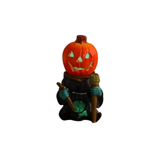 Tdxkok Halloween LED Pumpkin Knight Desktop Ornament Glowing Mini Pumpkin Head Ghost Resin Decorative Figurine Tabletop Garden Home Halloween Decor Ambient Lighting