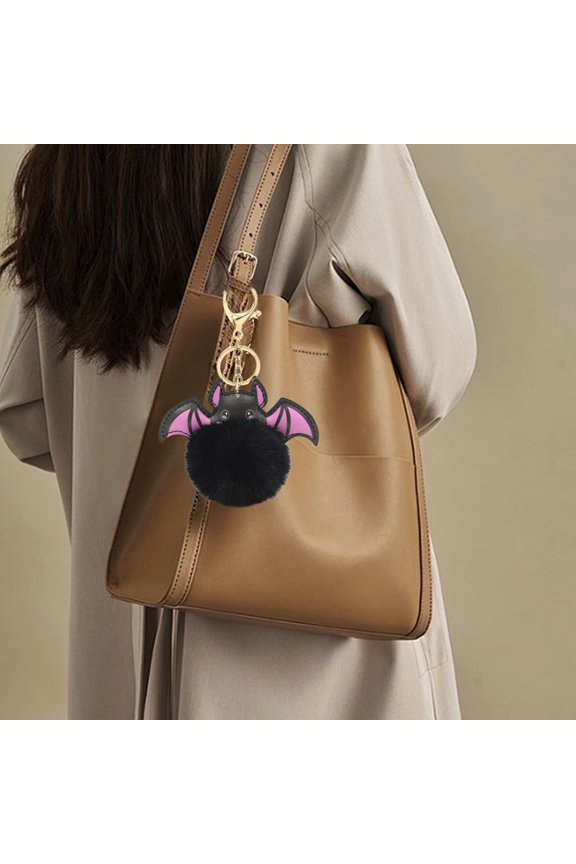 Halloween Plush Bat Keychain,Cute Pom Fuzzy Ornament for Car,Backpack or Purse,Halloween Bat Accessory for Festive Decoration Use