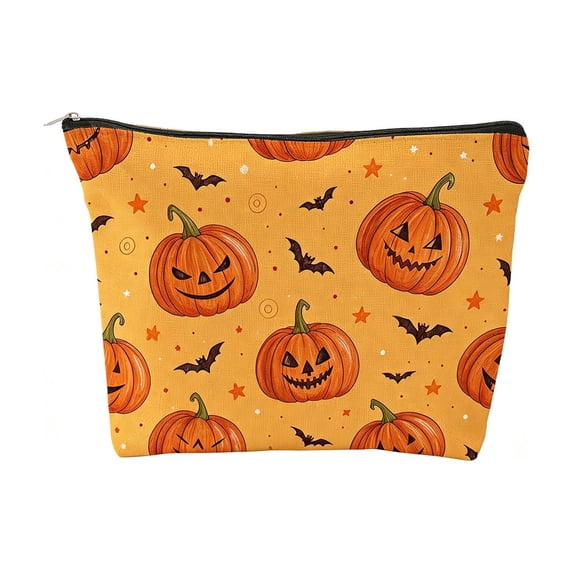 Tdxkok Halloween Zipper Cosmetic Bag with Spooky Patterns Canvas Makeup Pouch Reusable Travel Storage Bag for Toiletries Accessories B