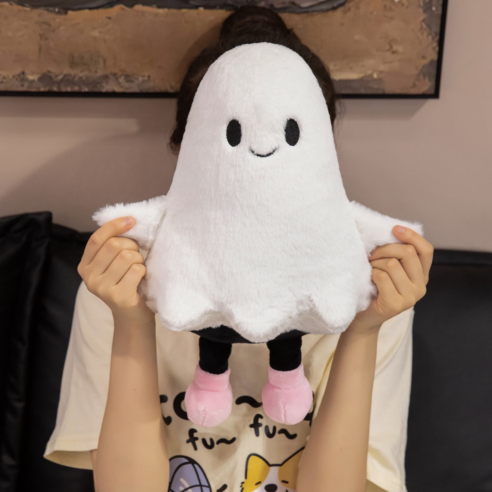 Set Of 3 Halloween Ghost Throw Pillows - 15.7" White Flannel Plush Pillows, Cute Decor