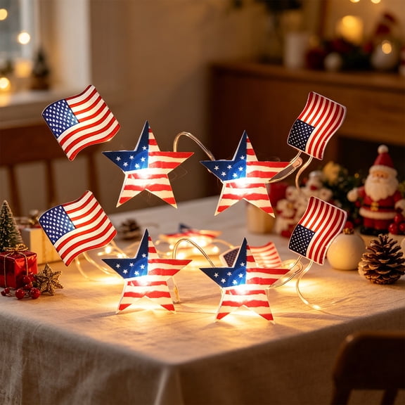 Tdxkok July 4Th,78.7-Inch 20-Led Five-Pointed Star Flag,Battery Powered,Mini Five-Pointed Star Flag String Light,Waterproof Flashing Star Light