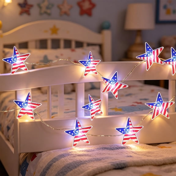 Tdxkok July 4Th,78.7-Inch 20-Led Five-Pointed Star Flag,Battery Powered,Mini Five-Pointed Star Flag String Light,Waterproof Flashing Star Light