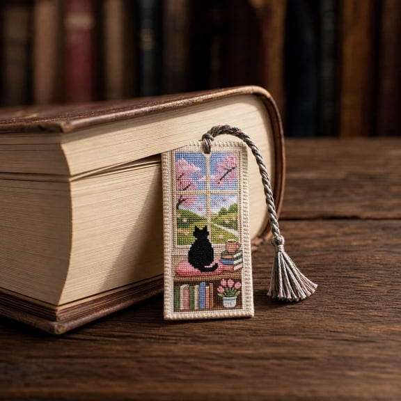 Tdxkok Knitted fabric cat pattern printed bookmark