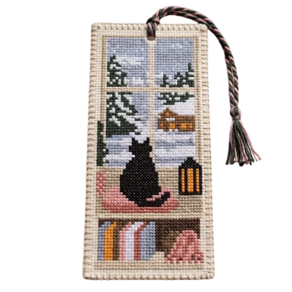 Tdxkok Knitted fabric cat pattern printed bookmark