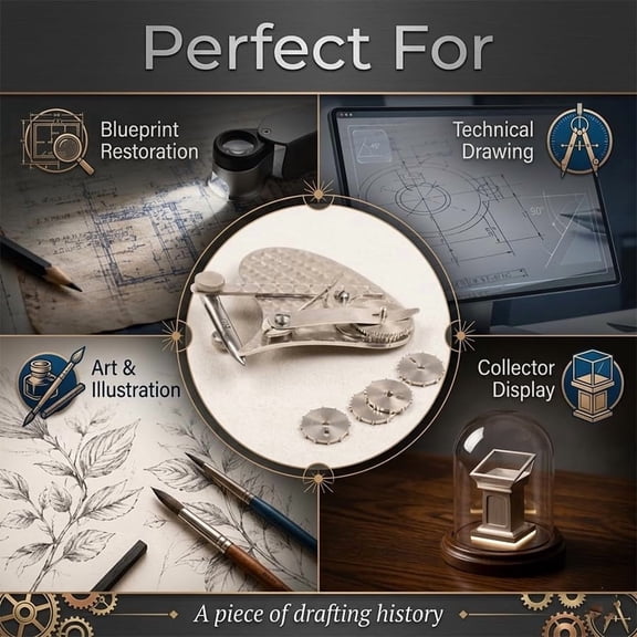 Tdxkok Mechanical Gear Train Ruling Pen Antique German Silvers Dotted Hinge Pen