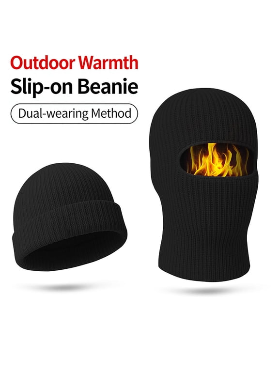 Men Knitted thermal Balaclava Hat,Integrated Neck Gaiter Full Face Mask,Windproof Ski Headgear,Cold-proof Neck Protector for Cycling Snow Sports Outdoor