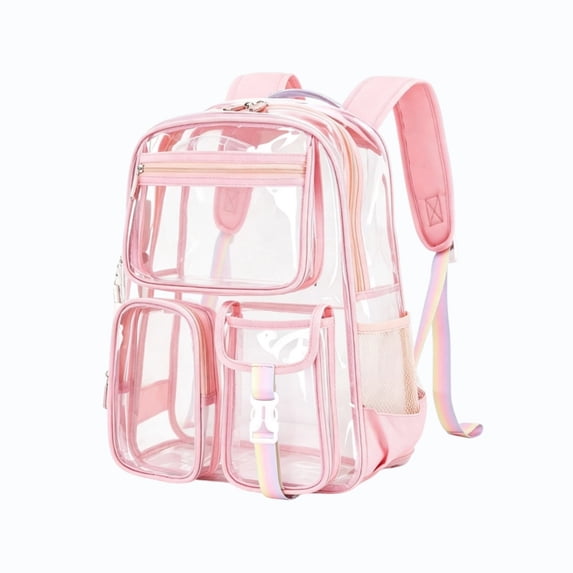 Tdxkok New School Year,Clear PVC Backpack Transparent Heavy Duty Bookbag Adjustable Shoulder Bag for Students School Daily Travel Outdoor Stadium B