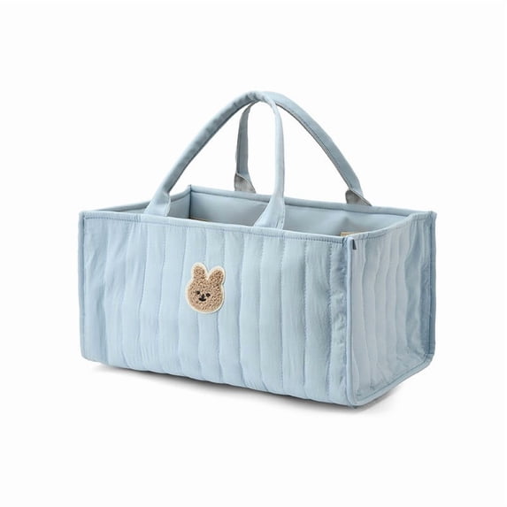 Tdxkok Portable Diaper Caddy Quilted Storage Basket with Removable Dividers Handles for Nursery Diapers Wipes Toys Blue
