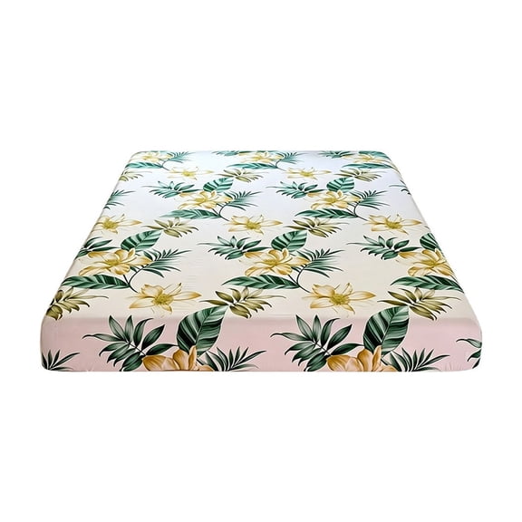 Tdxkok Premium High-Definition Tropical Floral Cotton Fitted Sheet - 4 Sizes, Soft & Durable