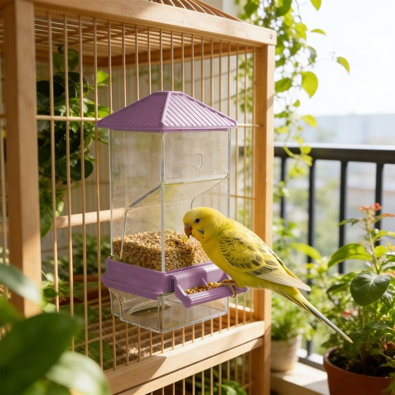 Tdxkok SDJMA Pull-Out External Automatic Parrot Feeder Waterer, Transparent Wall Mounted No-Spill Birdcage Feeder, Durable Feeder for Home Outdoor Birds Daily Use Purple