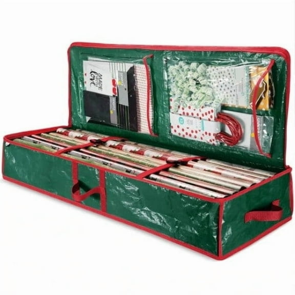 Tdxkok Tear Proof Wrapping Paper Storage Container,Christmas Storage Bag with Interior Pockets,Durable Organizer for Gift Wrap,Space-Saving Underbed Storage Bag