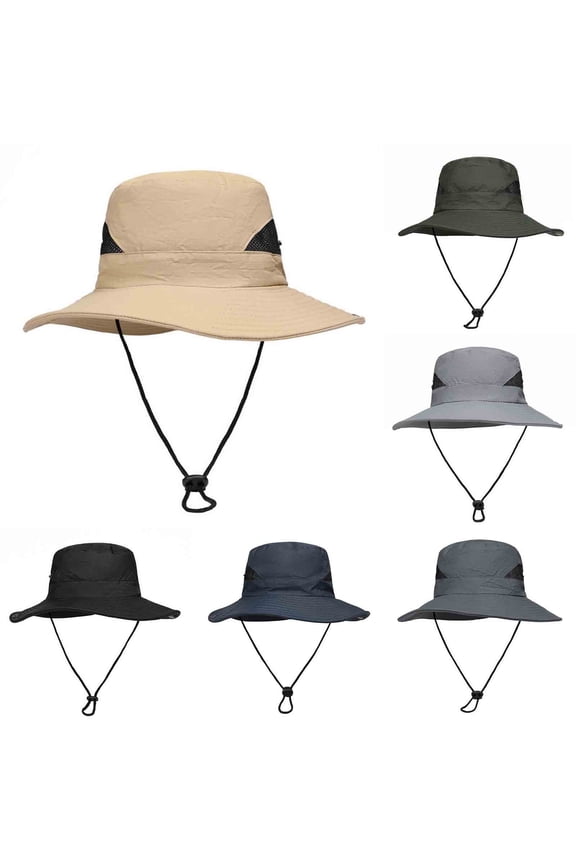 Unisex Solid Vintage Fisherman Hat,Outdoor Hiking Bucket Cap,Sun Protection Headwear with Adjustable Cord and Snap Fastener,Portable Hat for Beach Walking Camping Trip Gray