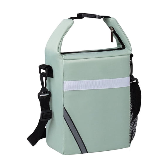 Tdxkok Wide Opening Insulated Lunch Bag with Reflective Stripe Detachable Strap thermal Food Carrier for Students office Work Green