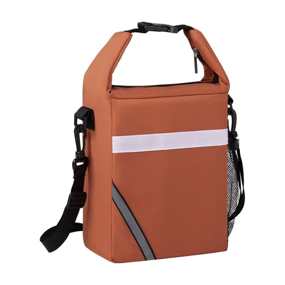 Tdxkok Wide Opening Insulated Lunch Bag with Reflective Stripe Detachable Strap thermal Food Carrier for Students office Work Orange
