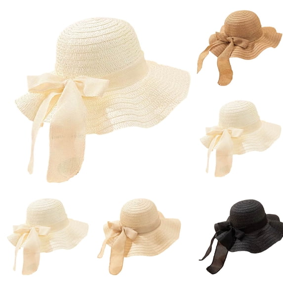 Tdxkok Women Solid Straw Sun Hat Casual Light UV Protection Cap Versatile Headwear for Summer Beach Vacation Outdoor Daily Travel White