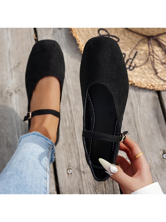 Tdxkok Women's Loafers,Breathable Closed-Toe Shoes with Buckle Detail,Solid Color and Soft Flat Soles Black A-33