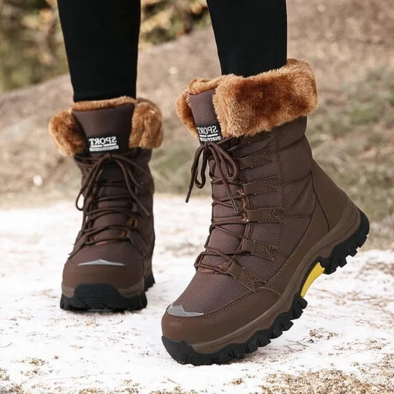 Tdxkok Women's Mid-Calf Snow Boots,Warm Lining for Cold Weather Outdoor Wear and Travel Brown A-132