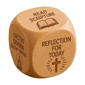 Tdxkok Wooden Devotion Decision Dice Engraved Scripture Prompt with Lectio Divina Daily Bible Reflection Routine Guide Religious