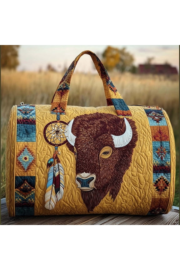 Yellow Highland Cattle Print Quilted Travel Bag,Embroidery Handheld Purse,Boho Large Capacity Weekender Tote,Spacious for Travel Gym Beach Weekend Getaway Use